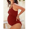 CUPSHE Women’s Maternity One Piece Swimsuit Adjustable Spaghetti Strap Scoop Neck Pregnancy Bathing Suit Back Cutout Grommet(Burgundy Red)
