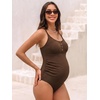 CUPSHE Women’s Maternity One Piece Swimsuit Adjustable Spaghetti Strap Scoop Neck Pregnancy Bathing Suit Back Cutout Grommet(Chocolate Brown)