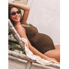 CUPSHE Women’s Maternity One Piece Swimsuit Adjustable Spaghetti Strap Scoop Neck Pregnancy Bathing Suit Back Cutout Grommet(Chocolate Brown)