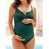 CUPSHE Women’s Maternity One Piece Swimsuit Adjustable Spaghetti Strap Scoop Neck Pregnancy Bathing Suit Back Cutout Grommet(Green)