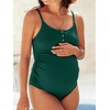 CUPSHE Women’s Maternity One Piece Swimsuit Adjustable Spaghetti Strap Scoop Neck Pregnancy Bathing Suit Back Cutout Grommet(Green)