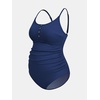 CUPSHE Women’s Maternity One Piece Swimsuit Adjustable Spaghetti Strap Scoop Neck Pregnancy Bathing Suit Back Cutout Grommet(Navy Blue)