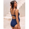 CUPSHE Women’s Maternity One Piece Swimsuit Adjustable Spaghetti Strap Scoop Neck Pregnancy Bathing Suit Back Cutout Grommet(Navy Blue)