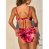 CUPSHE Women’s One Piece Swimsuit Deep V Plunging Neck Monokini Bathing Suit Self Tie Swimwear Cutout(Red Tropical Floral)