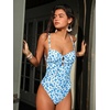 CUPSHE Women’s One Piece Swimsuit Monokini V Neck Cutout Bathing Suit Drawstring Back Self Tie(White/Blue Floral)