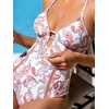 CUPSHE Women’s One Piece Swimsuit Plunging V Neck Shell Stitch Bathing Suit Self Tie Adjustable Cutouts Swimwear(Cream/Pink Paisley)