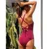 CUPSHE Women’s One Piece Swimsuit Ruched Tummy Control Bathing Suit Sweetheart Neck Crossback Tie Swimwear(Burgundy Red)
