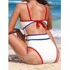 CUPSHE Women’s One Piece Swimsuit Scoop Neck Adjustable Straps Cutout Back Self Tie Bathing Suit(White/Blue/Red)