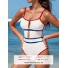 CUPSHE Women’s One Piece Swimsuit Scoop Neck Adjustable Straps Cutout Back Self Tie Bathing Suit(White/Blue/Red)