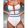 CUPSHE Women’s One Piece Swimsuit Scoop Neck Adjustable Straps Cutout Back Self Tie Bathing Suit(White/Blue/Red)