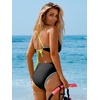 CUPSHE Women’s One Piece Swimsuit Sexy Plunging Neck Bathing Suit Ruched Waist Crossback Tie Color Block Textured(Black/Yellow/Blue)