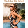 CUPSHE Women’s One Piece Swimsuit Sexy V Neck Halter Tie Monokini O Ring Cut Out Bathing Suit Textured(Brown/Cream Floral)