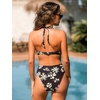 CUPSHE Women’s One Piece Swimsuit Sexy V Neck Halter Tie Monokini O Ring Cut Out Bathing Suit Textured(Brown/Cream Floral)