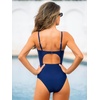 CUPSHE Women’s One Piece Swimsuit V Neck Bathing Suit Ruching Swimwear Adjustable Straps Back Hollow Hook Modest(Navy Blue)