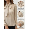 CUPSHE Women’s Satin Blouse – Long Sleeve Bow Tie Neck Work Shirt Dressy Casual for Office Party(Beige)