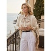 CUPSHE Women’s Satin Blouse – Long Sleeve Bow Tie Neck Work Shirt Dressy Casual for Office Party(Beige)