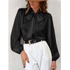 CUPSHE Women’s Satin Blouse – Long Sleeve Bow Tie Neck Work Shirt Dressy Casual for Office Party(Black)