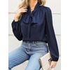 CUPSHE Women’s Satin Blouse – Long Sleeve Bow Tie Neck Work Shirt Dressy Casual for Office Party(Dark Blue)