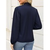 CUPSHE Women’s Satin Blouse – Long Sleeve Bow Tie Neck Work Shirt Dressy Casual for Office Party(Dark Blue)