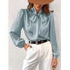 CUPSHE Women’s Satin Blouse – Long Sleeve Bow Tie Neck Work Shirt Dressy Casual for Office Party(Light Blue)