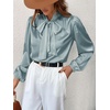 CUPSHE Women’s Satin Blouse – Long Sleeve Bow Tie Neck Work Shirt Dressy Casual for Office Party(Light Blue)