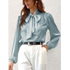 CUPSHE Women’s Satin Blouse – Long Sleeve Bow Tie Neck Work Shirt Dressy Casual for Office Party(Light Blue)
