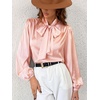 CUPSHE Women’s Satin Blouse – Long Sleeve Bow Tie Neck Work Shirt Dressy Casual for Office Party(Pink)