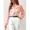 CUPSHE Women’s Satin Blouse – Long Sleeve Bow Tie Neck Work Shirt Dressy Casual for Office Party(Pink)