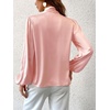 CUPSHE Women’s Satin Blouse – Long Sleeve Bow Tie Neck Work Shirt Dressy Casual for Office Party(Pink)