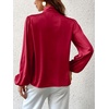 CUPSHE Women’s Satin Blouse – Long Sleeve Bow Tie Neck Work Shirt Dressy Casual for Office Party(Red)