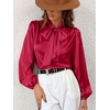 CUPSHE Women’s Satin Blouse – Long Sleeve Bow Tie Neck Work Shirt Dressy Casual for Office Party(Red)