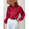 CUPSHE Women’s Satin Blouse – Long Sleeve Bow Tie Neck Work Shirt Dressy Casual for Office Party(Red)