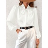 CUPSHE Women’s Satin Blouse – Long Sleeve Bow Tie Neck Work Shirt Dressy Casual for Office Party(White)