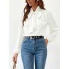 CUPSHE Women’s Satin Blouse – Long Sleeve Bow Tie Neck Work Shirt Dressy Casual for Office Party(White)
