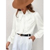 CUPSHE Women’s Satin Blouse – Long Sleeve Bow Tie Neck Work Shirt Dressy Casual for Office Party(White)