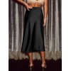 CUPSHE Women’s Satin Midi Skirt – Silk A Line High Waist Elegant Casual Flowy Cocktail Party Wedding Vacation(Black)
