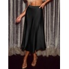 CUPSHE Women’s Satin Midi Skirt – Silk A Line High Waist Elegant Casual Flowy Cocktail Party Wedding Vacation(Black)