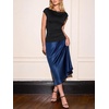 CUPSHE Women’s Satin Midi Skirt – Silk A Line High Waist Elegant Casual Flowy Cocktail Party Wedding Vacation(Blue)