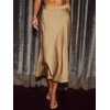 CUPSHE Women’s Satin Midi Skirt – Silk A Line High Waist Elegant Casual Flowy Cocktail Party Wedding Vacation(Light Brown)