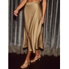 CUPSHE Women’s Satin Midi Skirt – Silk A Line High Waist Elegant Casual Flowy Cocktail Party Wedding Vacation(Light Brown)
