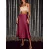 CUPSHE Women’s Satin Midi Skirt – Silk A Line High Waist Elegant Casual Flowy Cocktail Party Wedding Vacation(Wine Red)