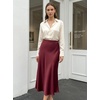 CUPSHE Women’s Satin Midi Skirt – Silk A Line High Waist Elegant Casual Flowy Cocktail Party Wedding Vacation(Wine Red)
