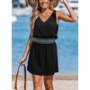 CUPSHE Womens Summer Casual V Neck Sleeveless Mini Dresses Elastic Waist Crochet Beach Dress Flowy Vacation Sundress(Black)