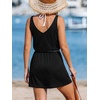 CUPSHE Womens Summer Casual V Neck Sleeveless Mini Dresses Elastic Waist Crochet Beach Dress Flowy Vacation Sundress(Black)