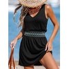 CUPSHE Womens Summer Casual V Neck Sleeveless Mini Dresses Elastic Waist Crochet Beach Dress Flowy Vacation Sundress(Black)