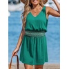 CUPSHE Womens Summer Casual V Neck Sleeveless Mini Dresses Elastic Waist Crochet Beach Dress Flowy Vacation Sundress(Green)