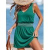 CUPSHE Womens Summer Casual V Neck Sleeveless Mini Dresses Elastic Waist Crochet Beach Dress Flowy Vacation Sundress(Green)
