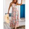CUPSHE Women’s Summer Dresses Floral Halter Tie Back Backless Smocked Beach Flowy Maxi Dress(Pink)