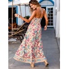 CUPSHE Women’s Summer Dresses Floral Halter Tie Back Backless Smocked Beach Flowy Maxi Dress(Pink)