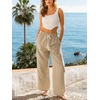 CUPSHE Women’s Wide Leg Striped Pants, Summer High Waist Smocked Palazzo Casual Beach Pants with Pockets(Beige)